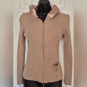Womens Rio Collection Ribbed Zip Front Hoodie Sweater Size Large